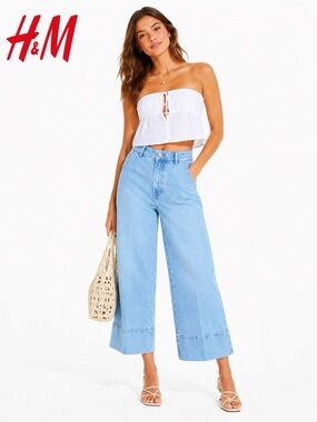 H&M High Rise Wide Leg Crop Jeans
